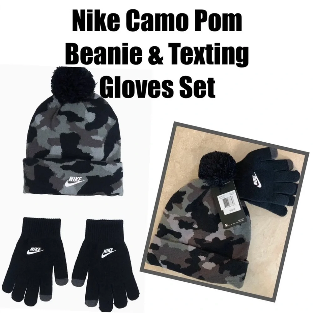 Nike Camo Pom Beanie & Texting Gloves Set